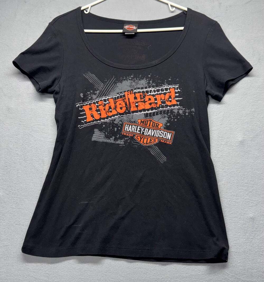 Harley Davidson Black Hills Rapid City SD Ride Hard Women's Black T-Shirt Medium